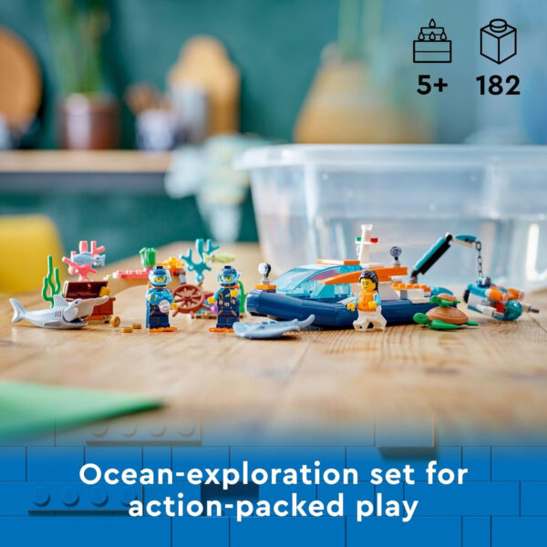 LEGO City Explorer Diving Boat 60377 Ocean Building Toy with Coral Reef, Mini-Submarine, 3 Minifigures and Manta Ray, Shark, Crab, 2 Fish and 2 Turtle Figures, Build and Be Inspired by LEGO Masters - Image 4