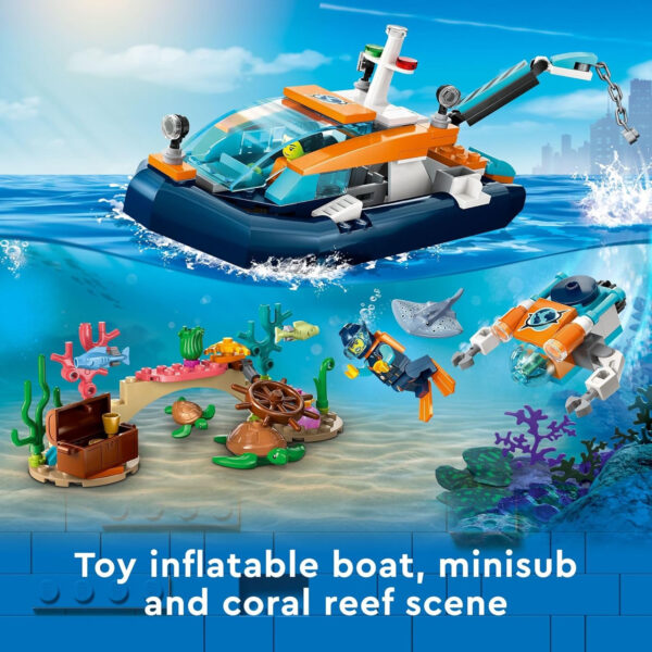 LEGO City Explorer Diving Boat 60377 Ocean Building Toy with Coral Reef, Mini-Submarine, 3 Minifigures and Manta Ray, Shark, Crab, 2 Fish and 2 Turtle Figures, Build and Be Inspired by LEGO Masters - Image 5