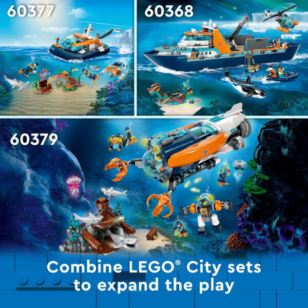 LEGO City Explorer Diving Boat 60377 Ocean Building Toy with Coral Reef, Mini-Submarine, 3 Minifigures and Manta Ray, Shark, Crab, 2 Fish and 2 Turtle Figures, Build and Be Inspired by LEGO Masters - Image 8