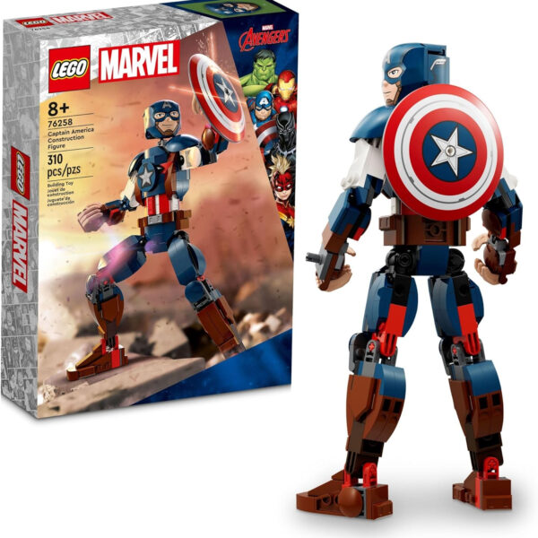 LEGO Marvel Captain America Construction Figure 76258 Buildable Marvel Action Figure, Posable Marvel Collectible with Attachable Shield for Play and Display, Avengers Toy for Boys and Girls Ages 8-12
