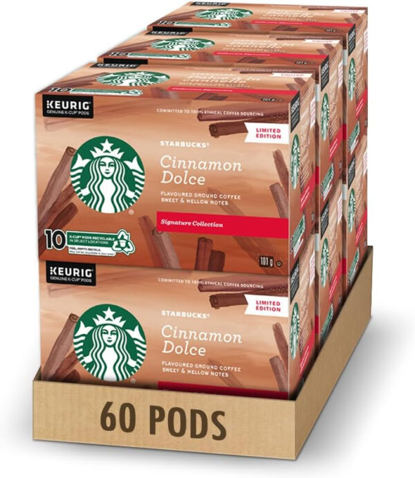 Starbucks Signature Collection Cinnamon Dolce Flavoured Ground Coffee K-Cup Pods, 10 Count Box, 101 grams