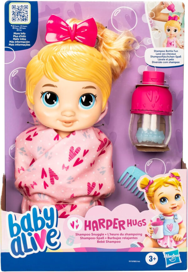 Baby Alive Shampoo Snuggle Harper Hugs Blonde Hair 11 Inch Water Baby Doll Playset, Toys for 3 Year Old Girls & Boys & Up - Image 3