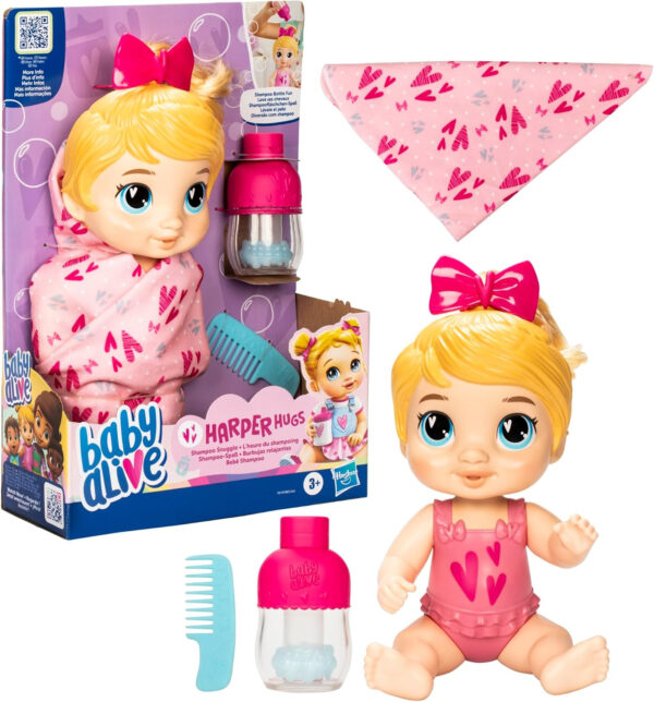 Baby Alive Shampoo Snuggle Harper Hugs Blonde Hair 11 Inch Water Baby Doll Playset, Toys for 3 Year Old Girls & Boys & Up - Image 13
