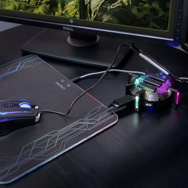 ENHANCE Pro Gaming Mouse Bungee Cable Holder 4 Port USB Hub with 7 LED Color Modes, Cable Management Support, Improved Accuracy and Weighted Design for Competitive Esports Games, Gaming Accessories - Image 7