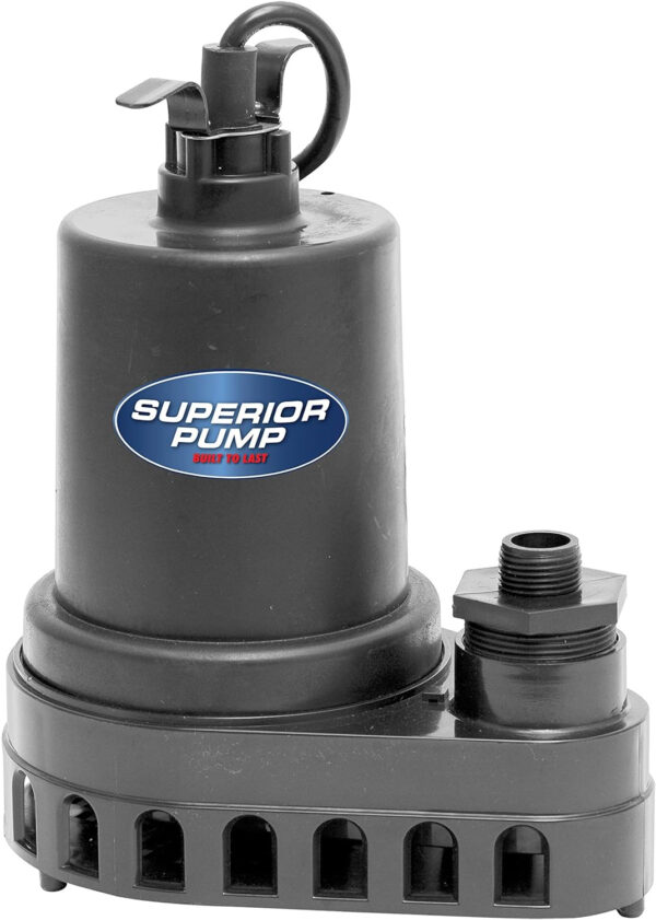 Superior Pump 91570 3300GPH Thermoplastic Submersible Utility Pump with 10-Foot Cord, 1/2 HP