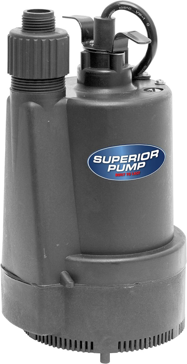 Superior Pump 91570 3300GPH Thermoplastic Submersible Utility Pump with 10-Foot Cord, 1/2 HP - Image 3