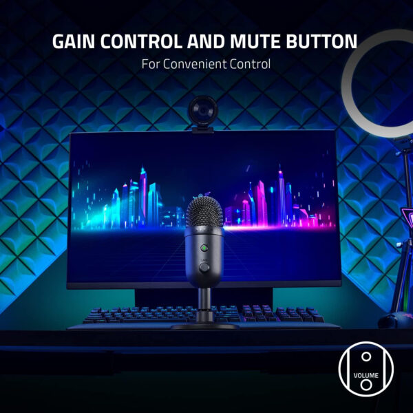 Razer Seiren V2 X USB Condenser Microphone for Streaming and Gaming on PC: Supercardioid Pickup Pattern - Integrated Digital Limiter - Mic Monitoring and Gain Control - Built-in Shock Absorber - Image 8