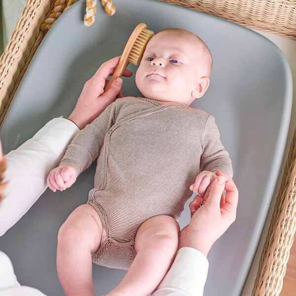 Nattou Softy Changing Pad w/Belt- Wipeable Baby Changing Mat- Durable, Water-Resistant, Cocoon Shape with Honeycomb Bottom Grips BPA-Free, Assimilates Room Temperature - Grey - Image 2