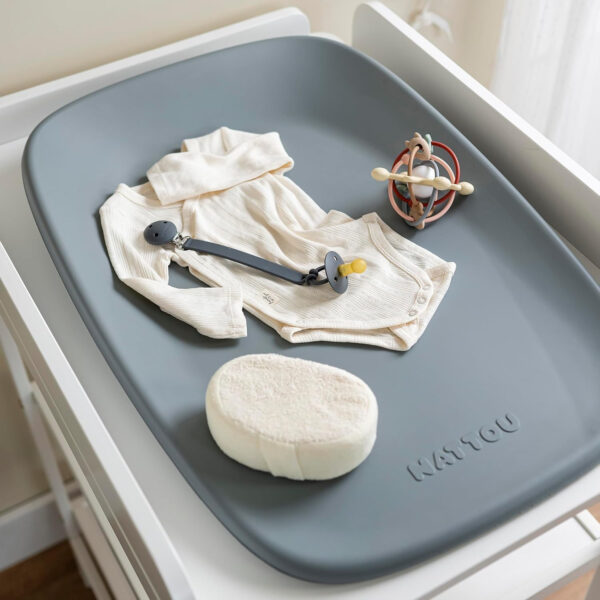 Nattou Softy Changing Pad w/Belt- Wipeable Baby Changing Mat- Durable, Water-Resistant, Cocoon Shape with Honeycomb Bottom Grips BPA-Free, Assimilates Room Temperature - Grey - Image 5