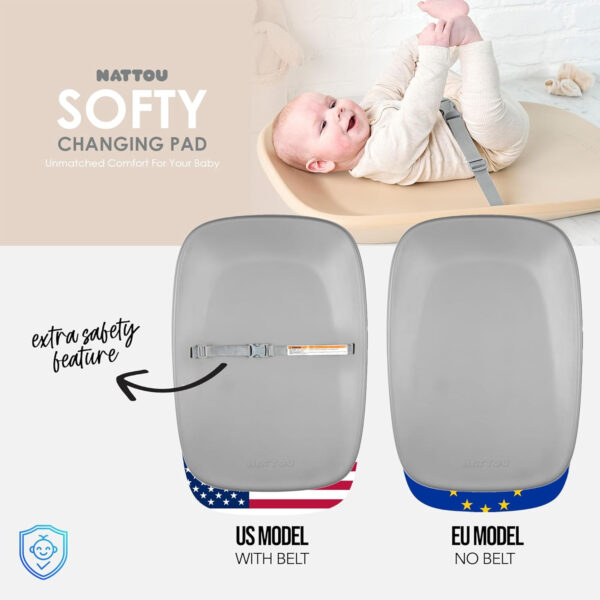 Nattou Softy Changing Pad w/Belt- Wipeable Baby Changing Mat- Durable, Water-Resistant, Cocoon Shape with Honeycomb Bottom Grips BPA-Free, Assimilates Room Temperature - Grey - Image 8